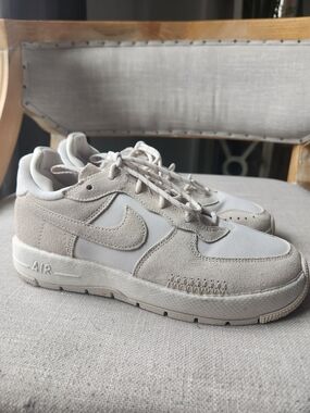 Nike Women's Air Force 1 Wild Neutral Beige/White Low-Top Sneakers Suede 7.5